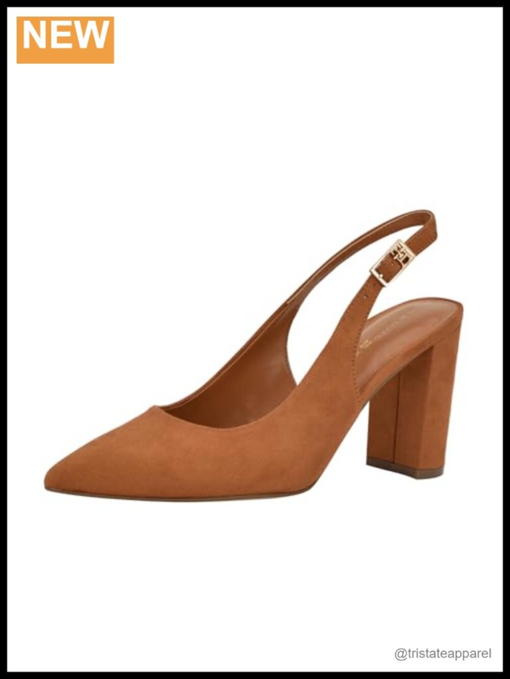 Pointy Toe Faux Suede Slingback Block Heel Pump for Work or Evening